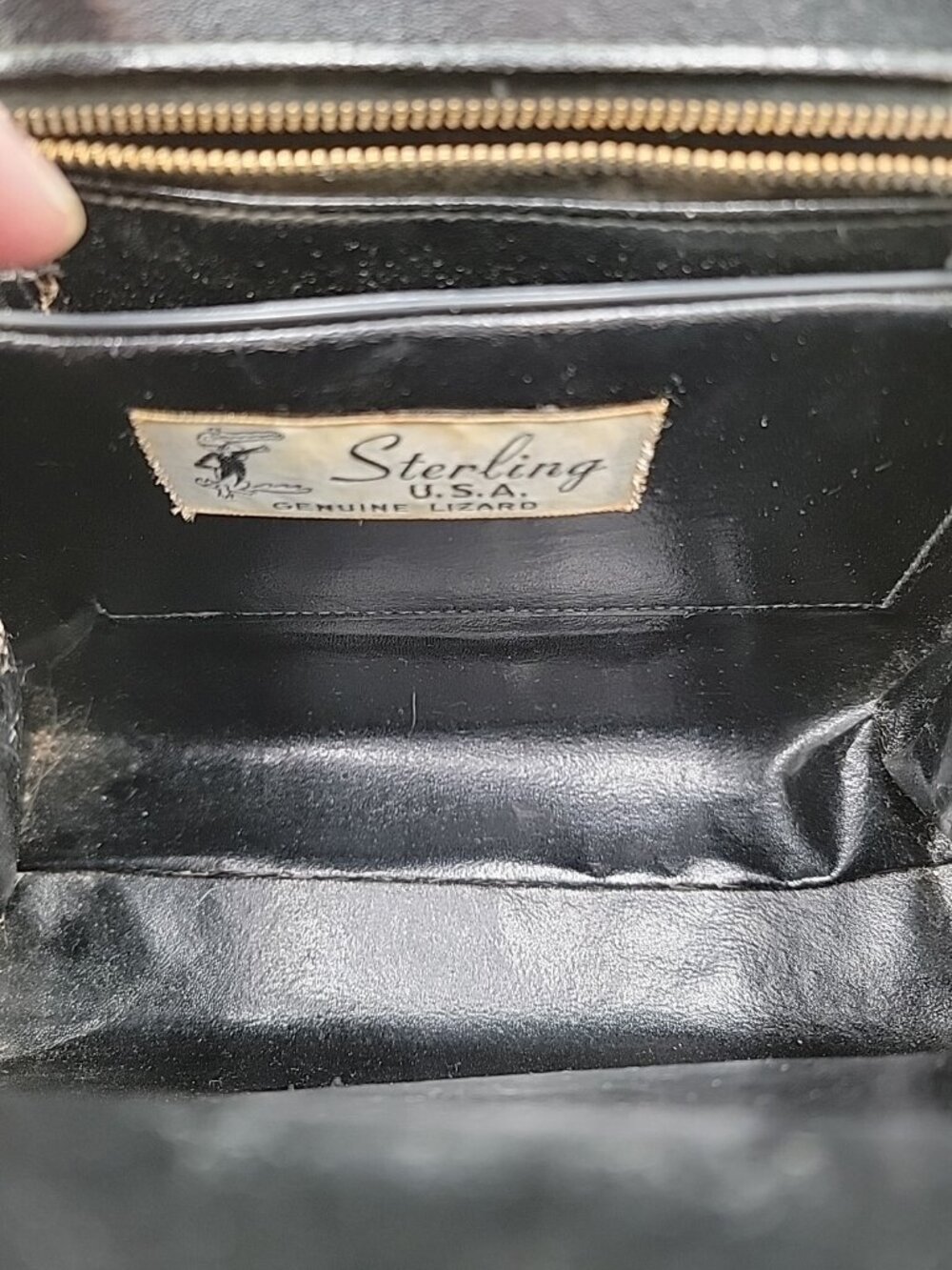 Vintage Sterling USA Black Genuine Lizard Skin Handbag Mid Century Frame Purse - Picture 13 of 16